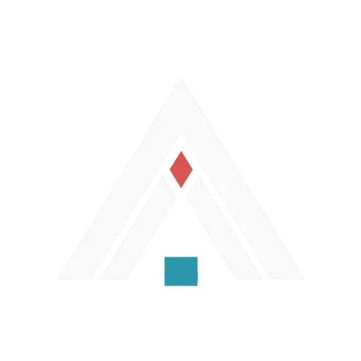 Ascend AI Lab logo featuring a geometric mountain peak design in teal gradient with red diamond accent and blue square base
